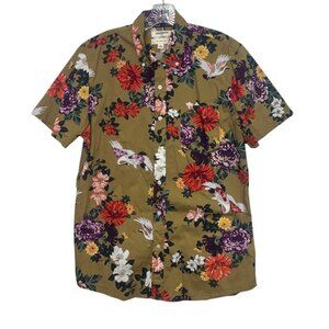 Goodthreads Floral Hawaiian Short Sleeve Shirt Mens Slim Fit Large Green Multico
